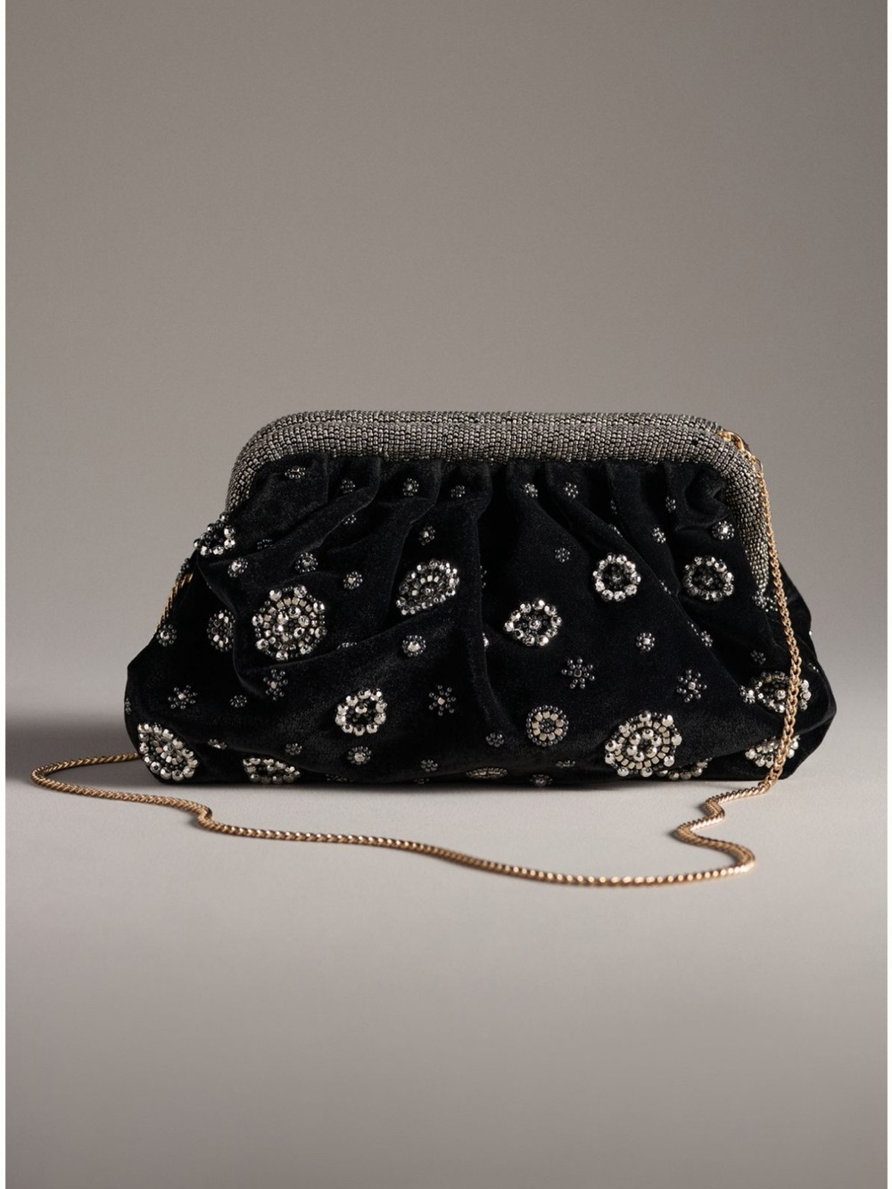 Anthropologie Studded Embellished Velvet Clutch